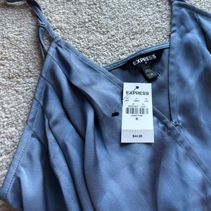 NWT Express Faux Wrap Blue Silver Tank Bodysuit, Size M